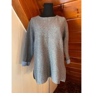 Nanette Lepore Grey Sweater Blue Contrast Cuff Sleeves Double Side Zipper sz L